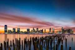 Jersey City skyline at sunset